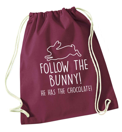 Follow the bunny! He has the chocolate maroon drawstring bag
