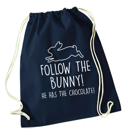 Follow the bunny! He has the chocolate navy drawstring bag