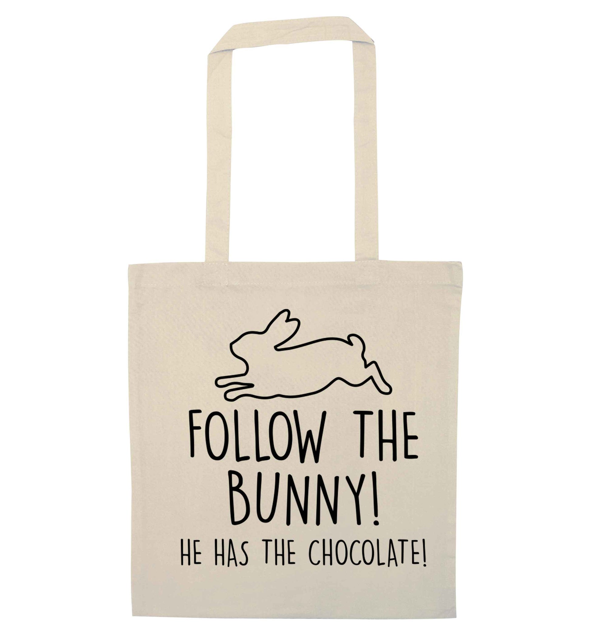 Follow the bunny! He has the chocolate natural tote bag