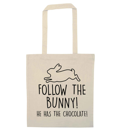Follow the bunny! He has the chocolate natural tote bag