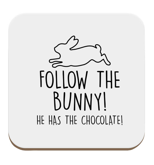 Follow the bunny! He has the chocolate set of four coasters