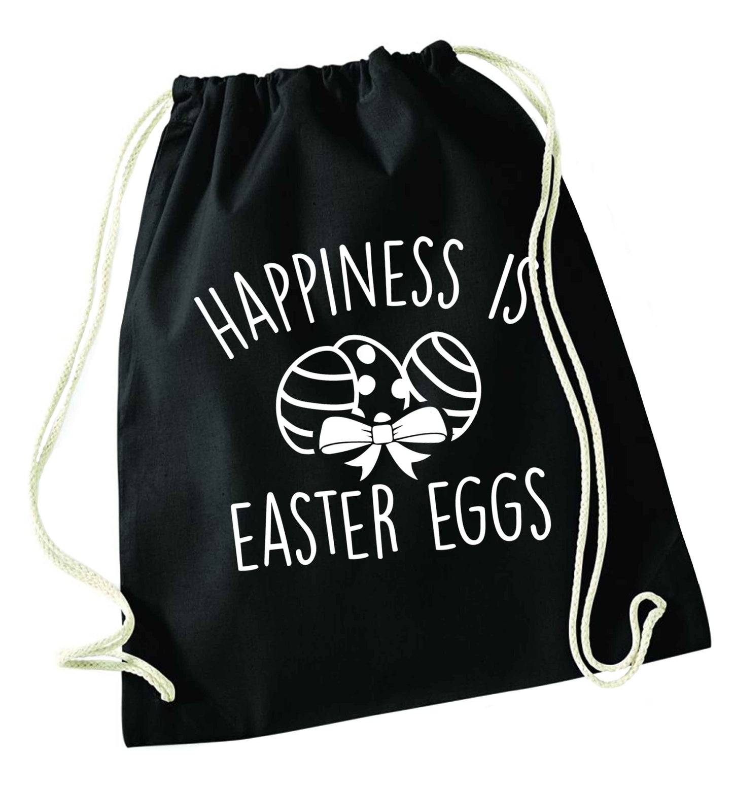Happiness is Easter eggs black drawstring bag