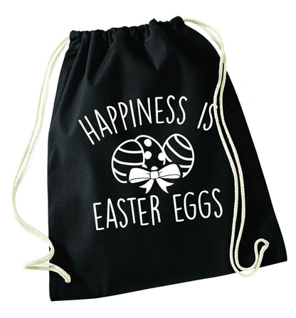 Happiness is Easter eggs black drawstring bag