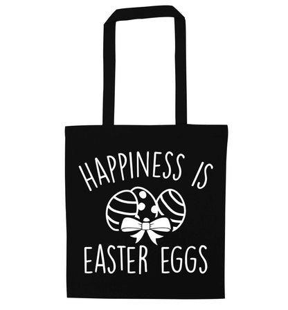 Happiness is Easter eggs black tote bag