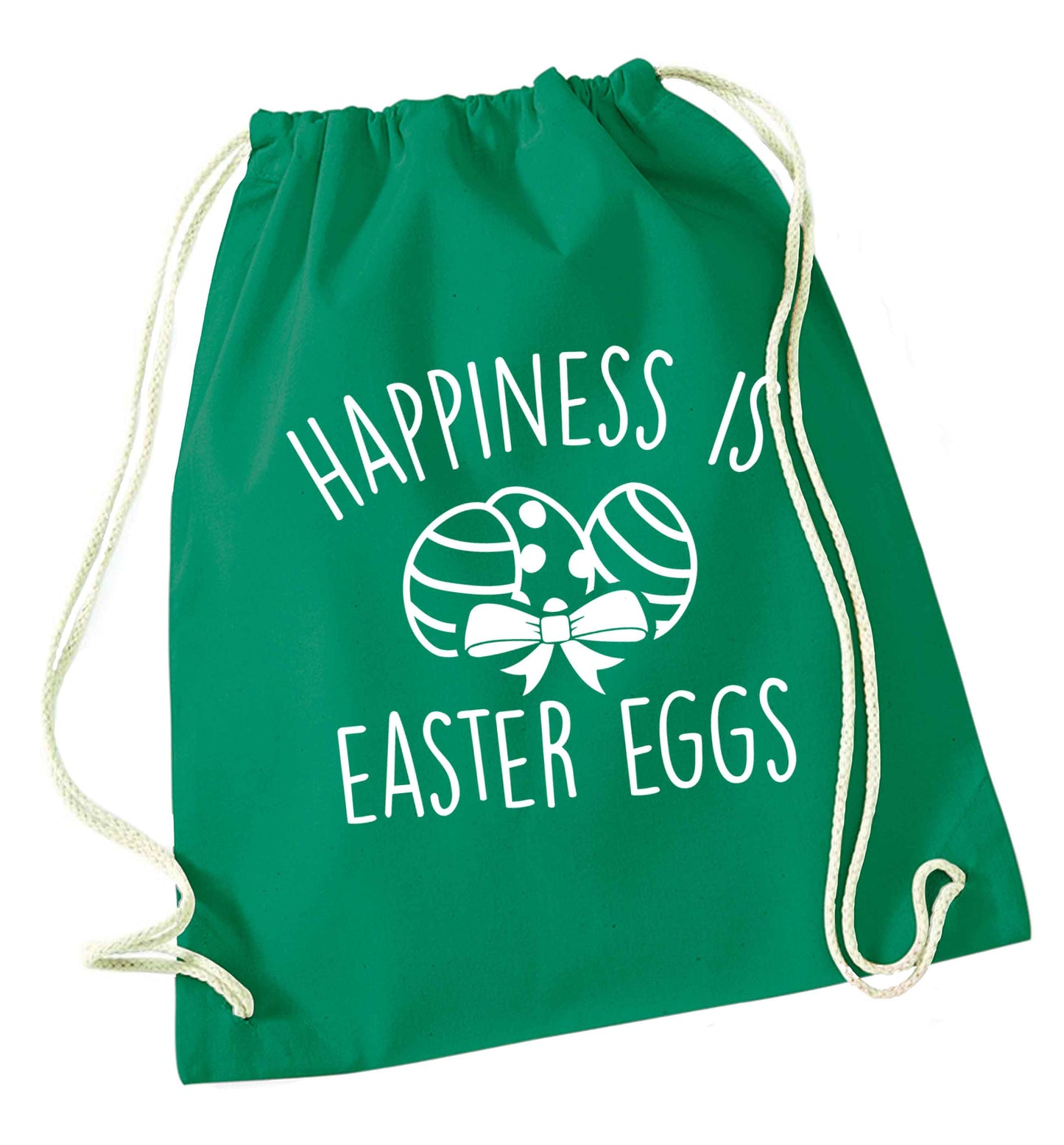 Happiness is Easter eggs green drawstring bag