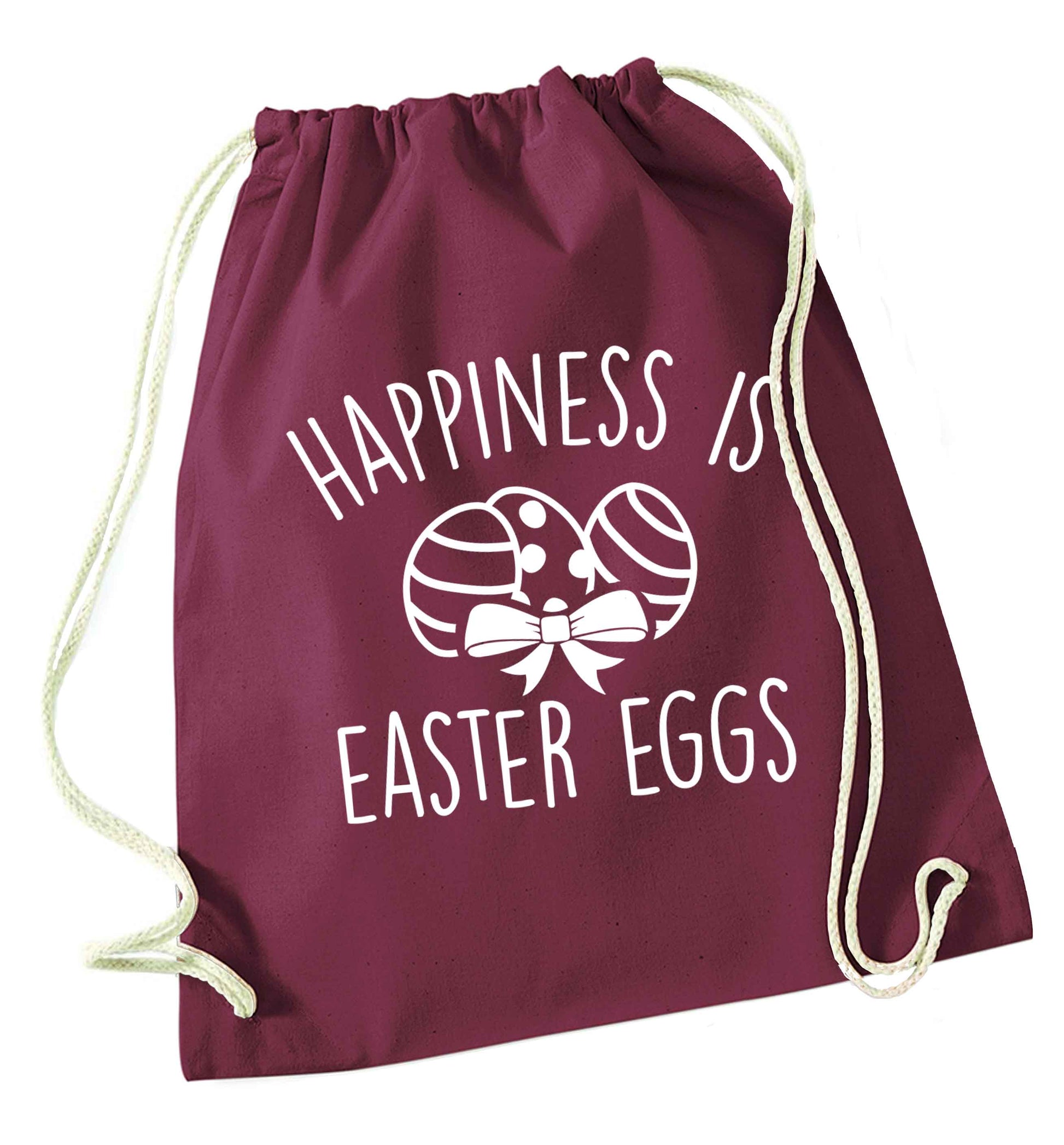 Happiness is Easter eggs maroon drawstring bag