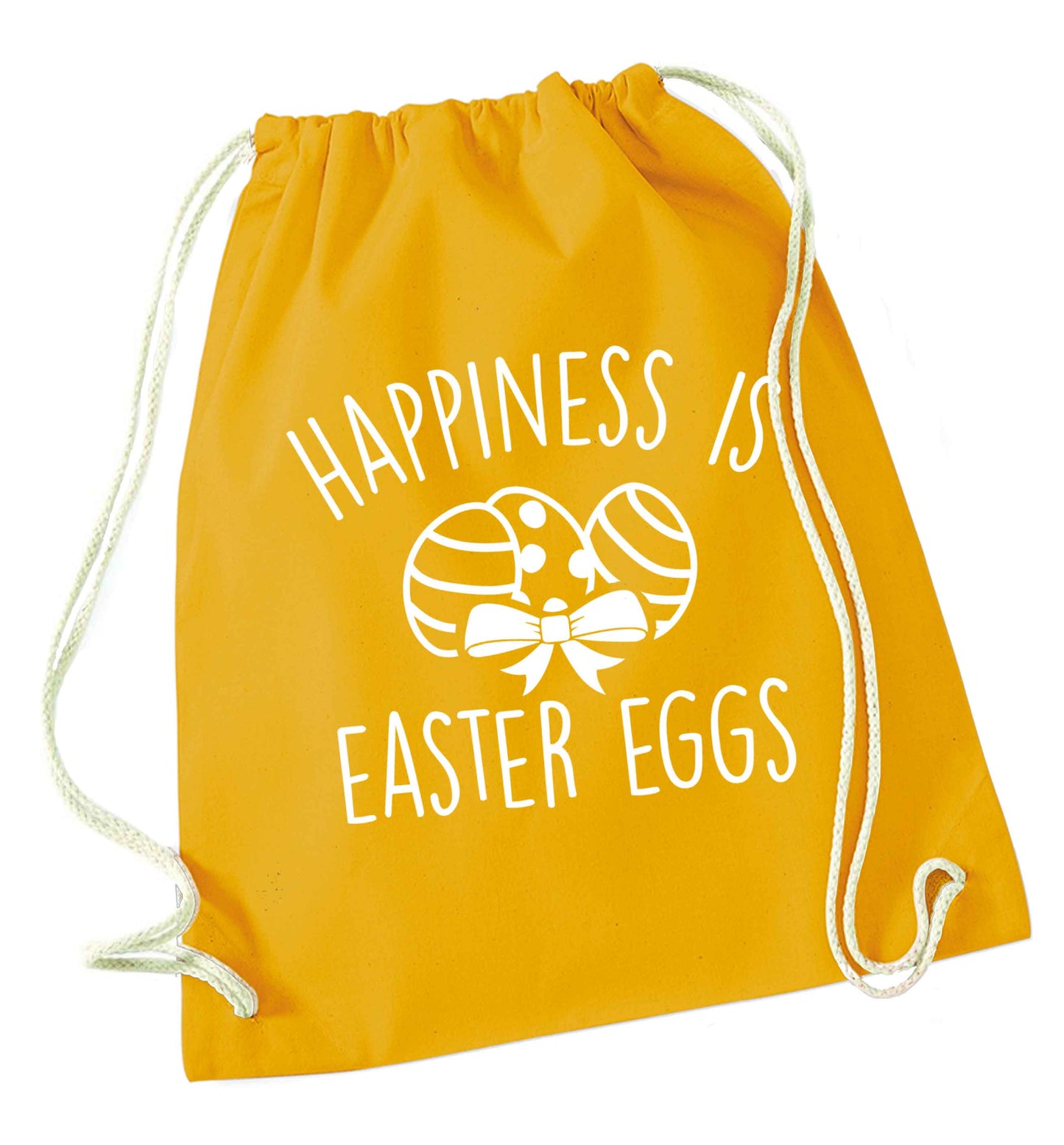 Happiness is Easter eggs mustard drawstring bag