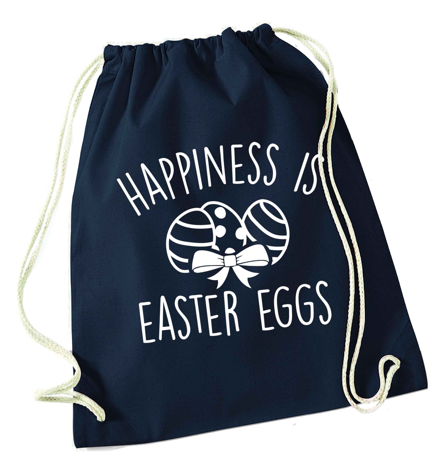 Happiness is Easter eggs navy drawstring bag