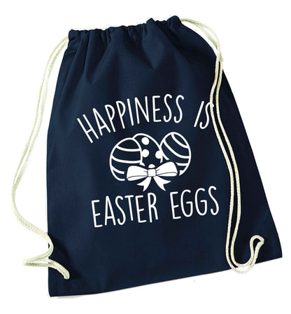 Happiness is Easter eggs navy drawstring bag