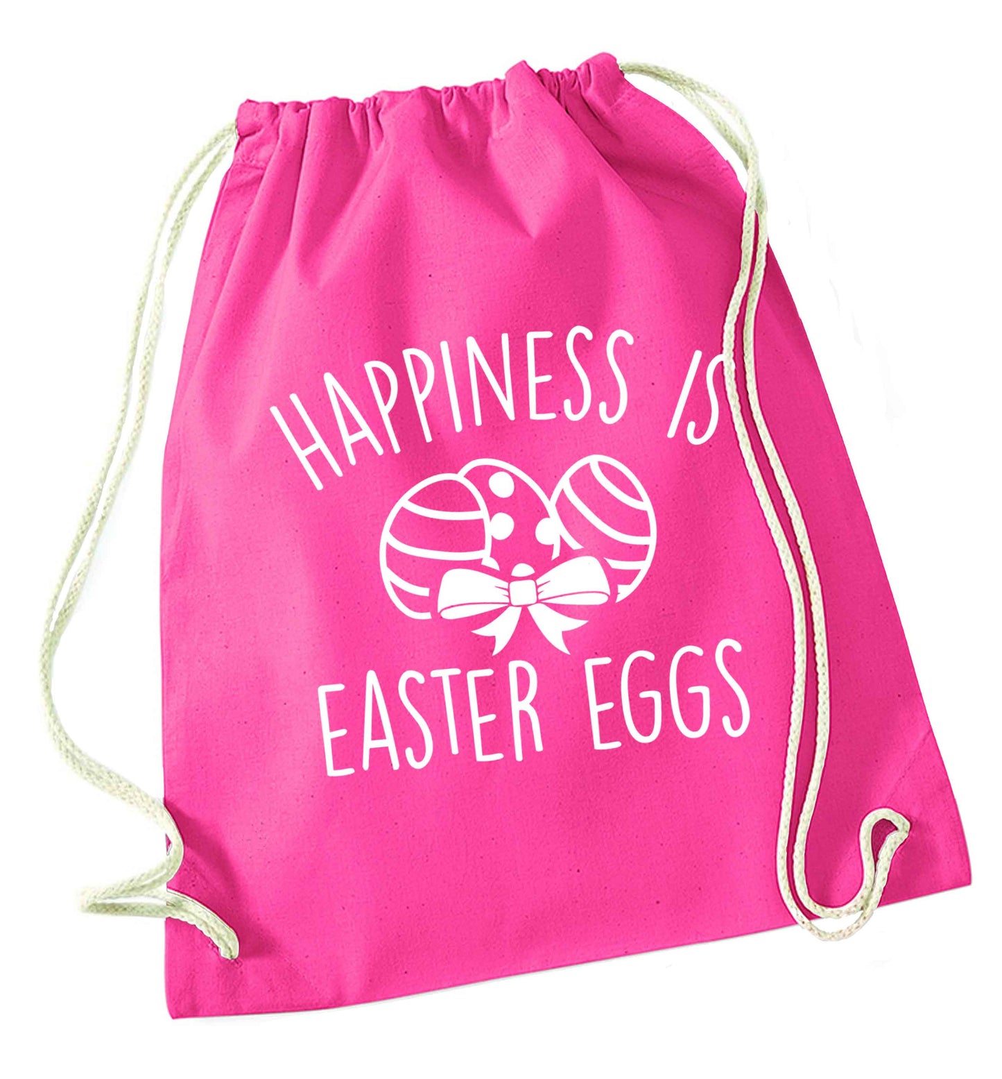 Happiness is Easter eggs pink drawstring bag