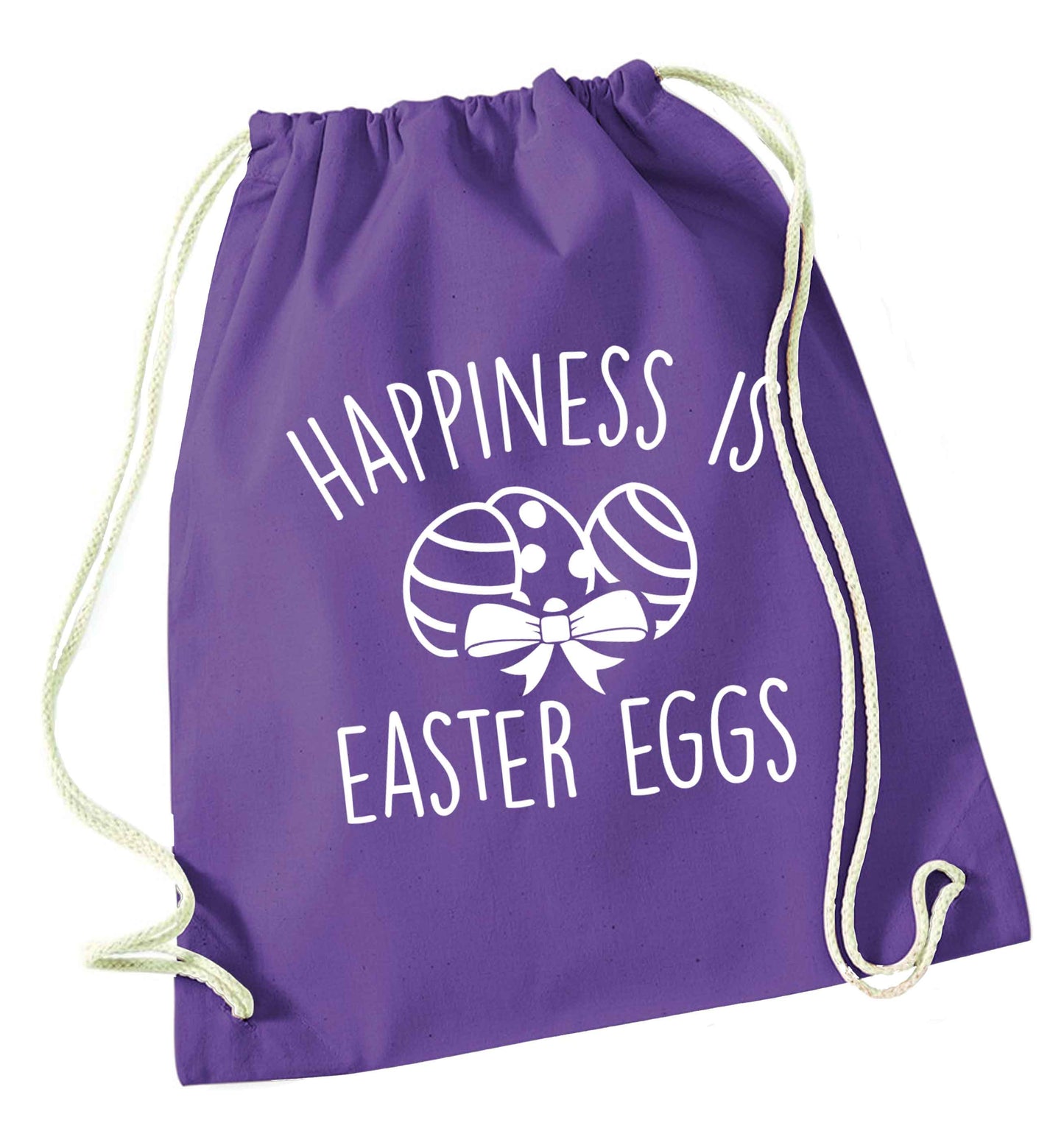 Happiness is Easter eggs purple drawstring bag