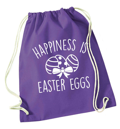 Happiness is Easter eggs purple drawstring bag