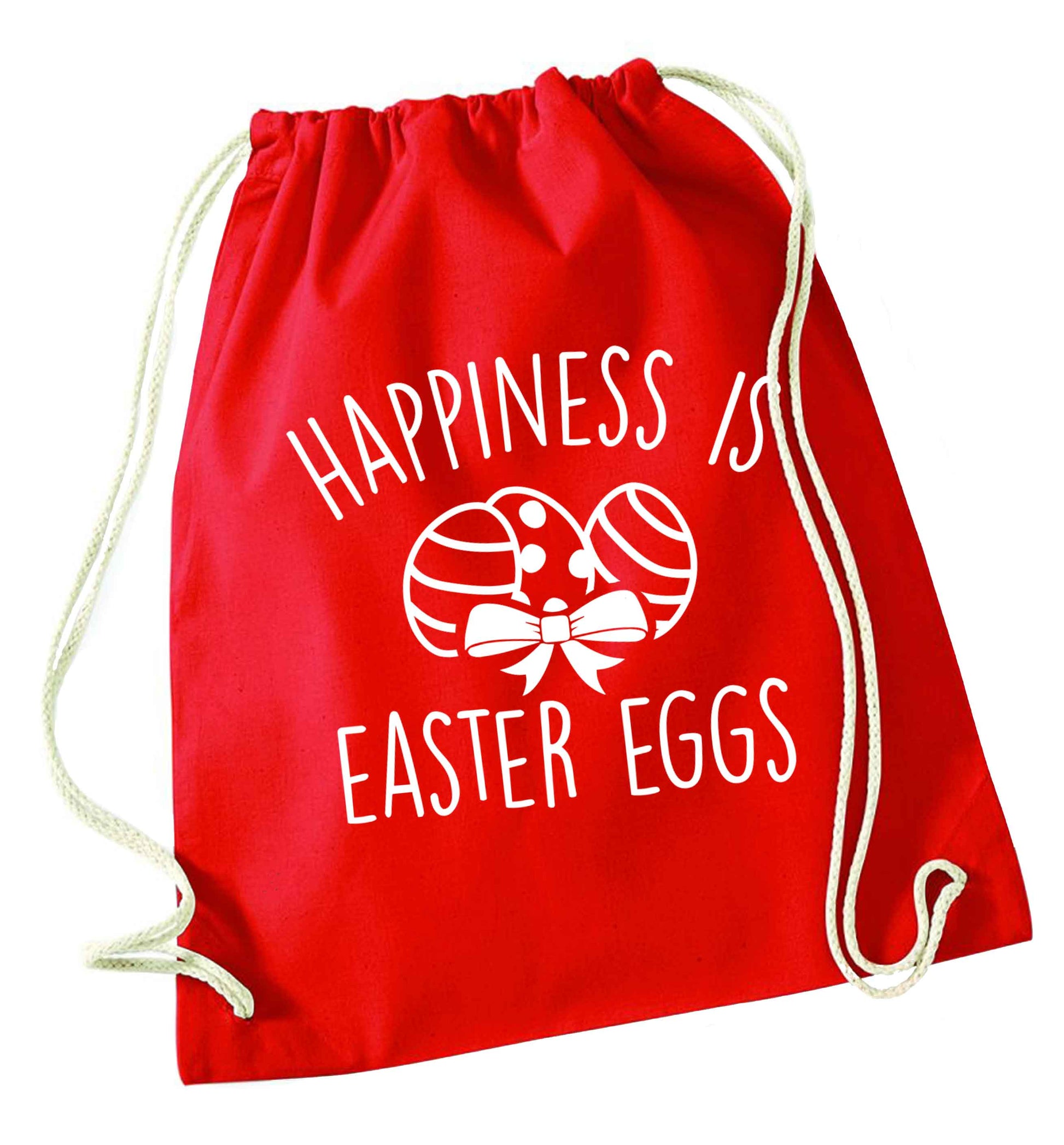 Happiness is Easter eggs red drawstring bag 
