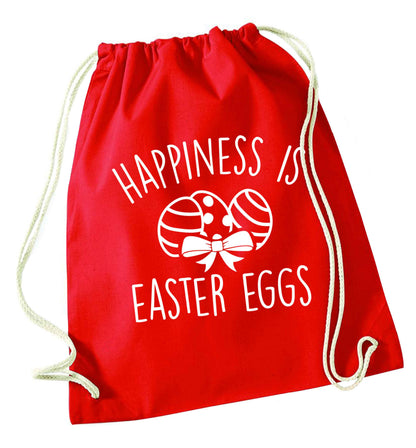 Happiness is Easter eggs red drawstring bag 
