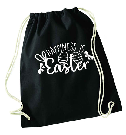 Happiness is easter black drawstring bag