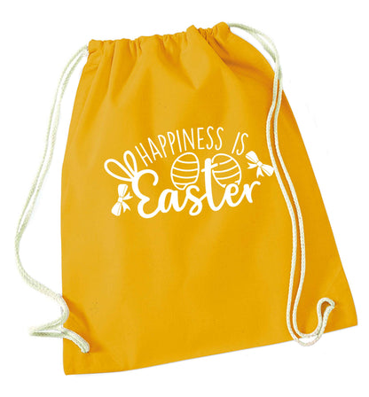 Happiness is easter mustard drawstring bag