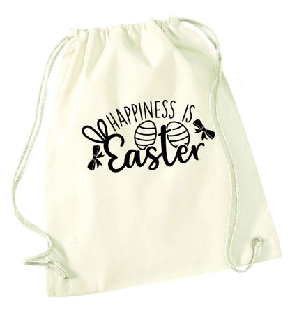 Happiness is easter natural drawstring bag