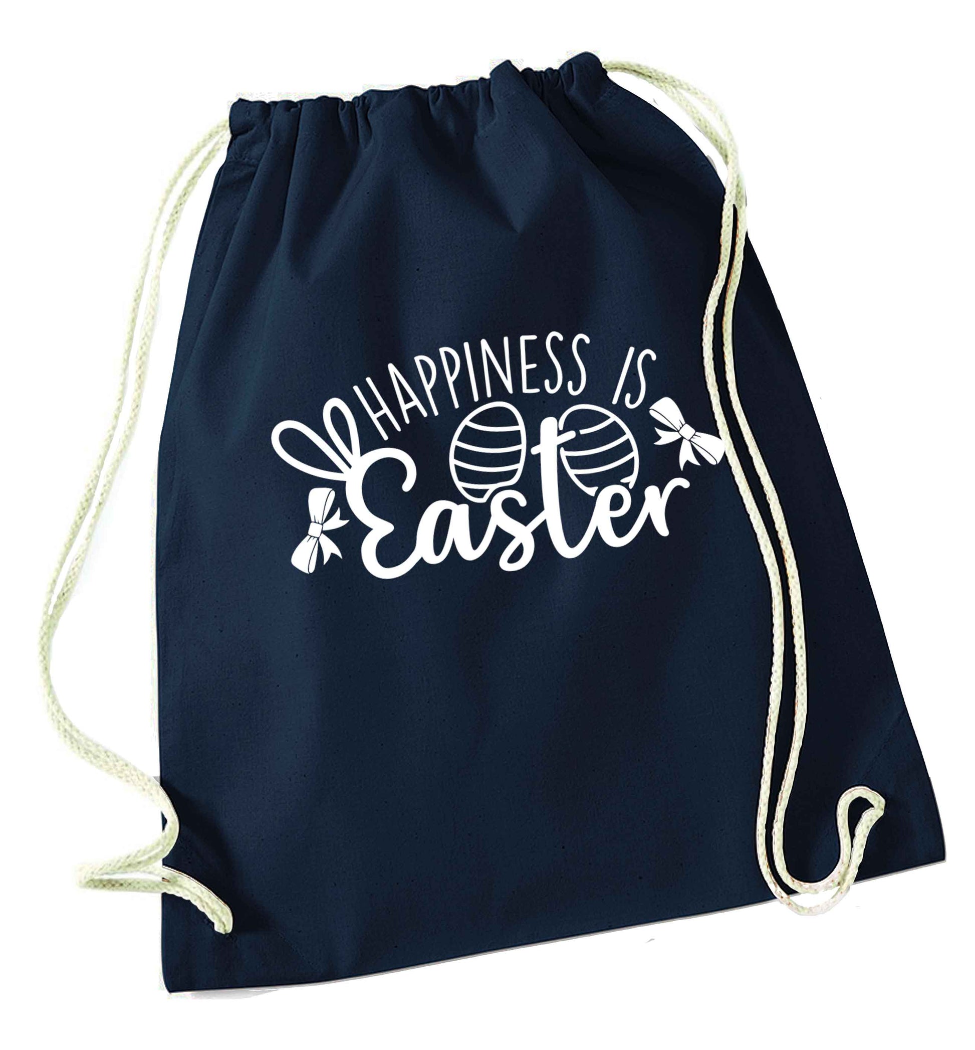 Happiness is easter navy drawstring bag