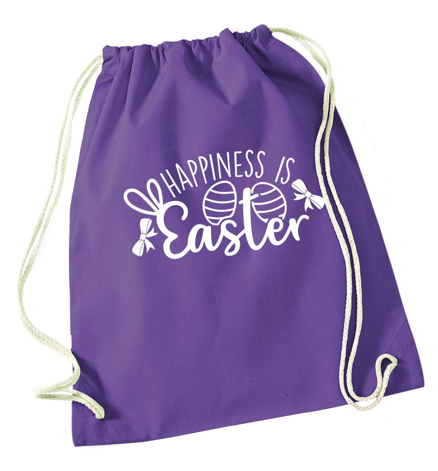 Happiness is easter purple drawstring bag