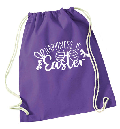 Happiness is easter purple drawstring bag