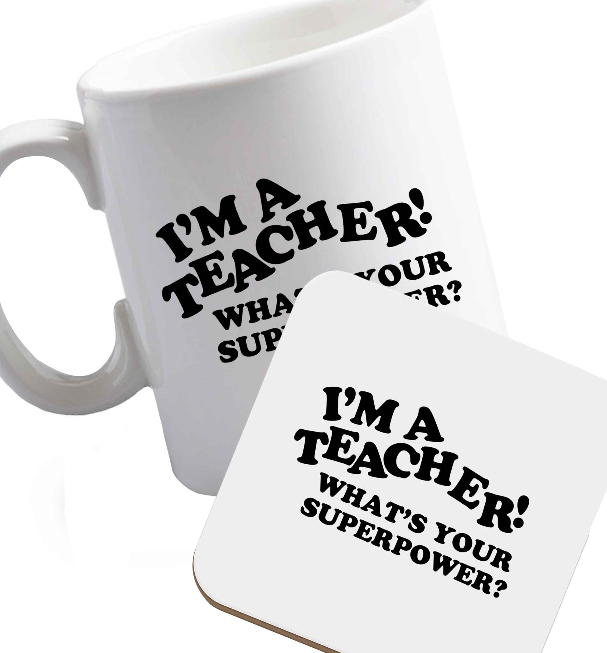 10 oz Favourite Type Pan Pancake ceramic mug and coaster set right handed