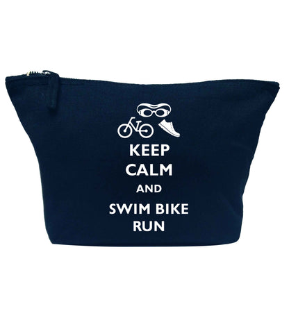 Keep calm and swim bike run navy makeup bag