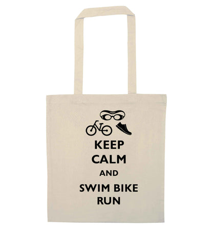Keep calm and swim bike run natural tote bag
