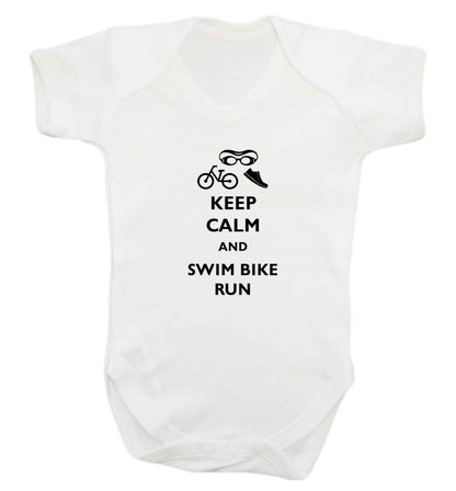 Keep calm and swim bike run baby vest white 18-24 months