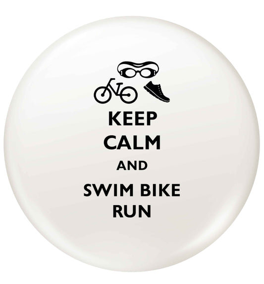 Keep calm and swim bike run small 25mm Pin badge