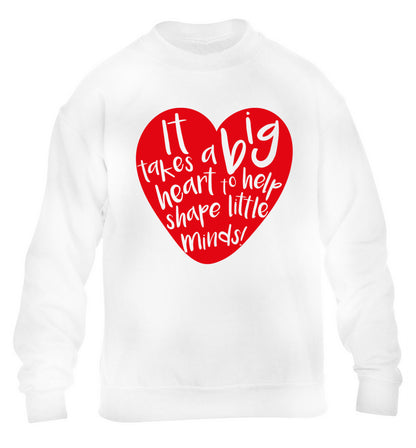 It takes a big heart to help teach little minds children's white sweater 12-14 Years