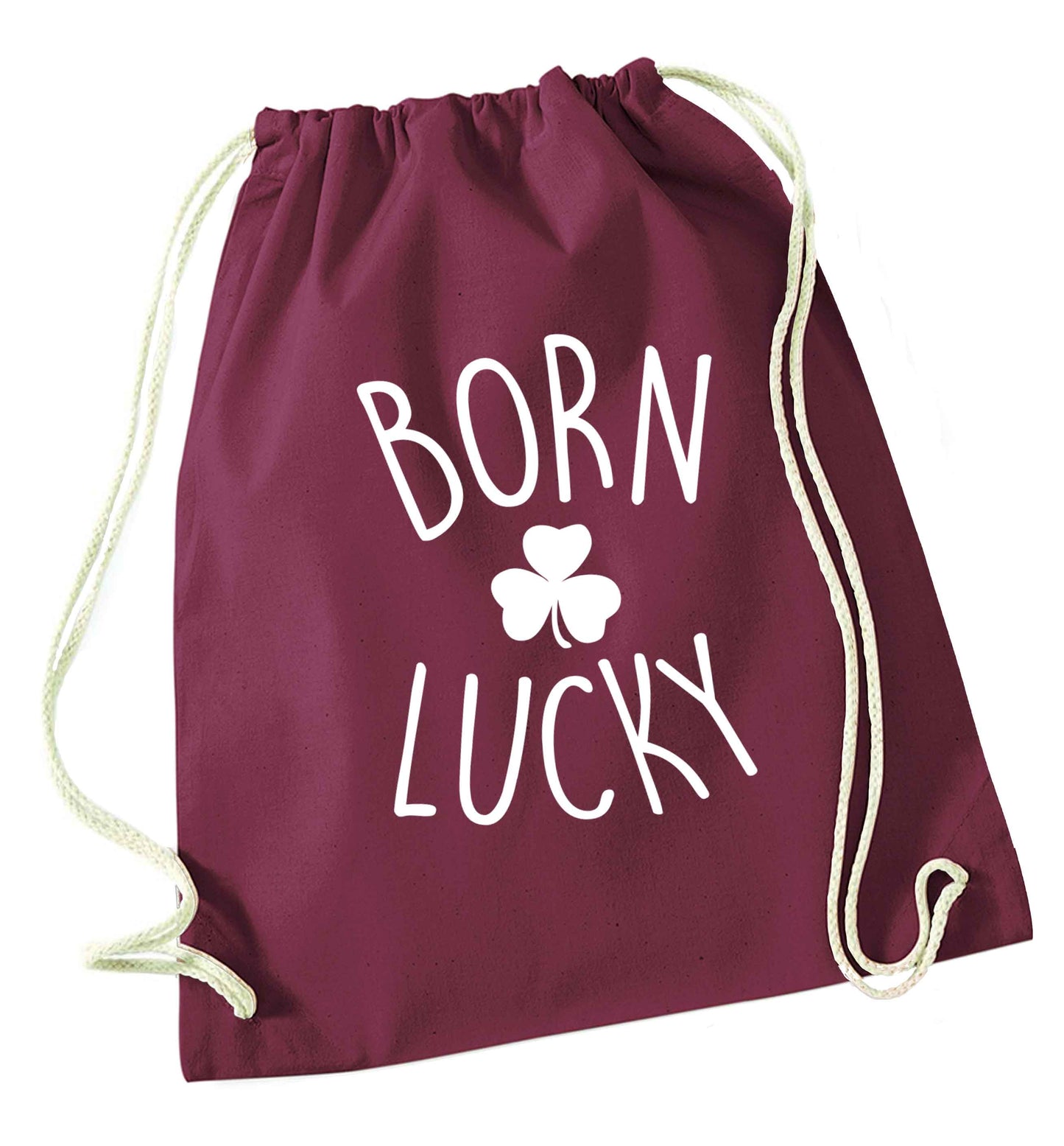  Born Lucky maroon drawstring bag