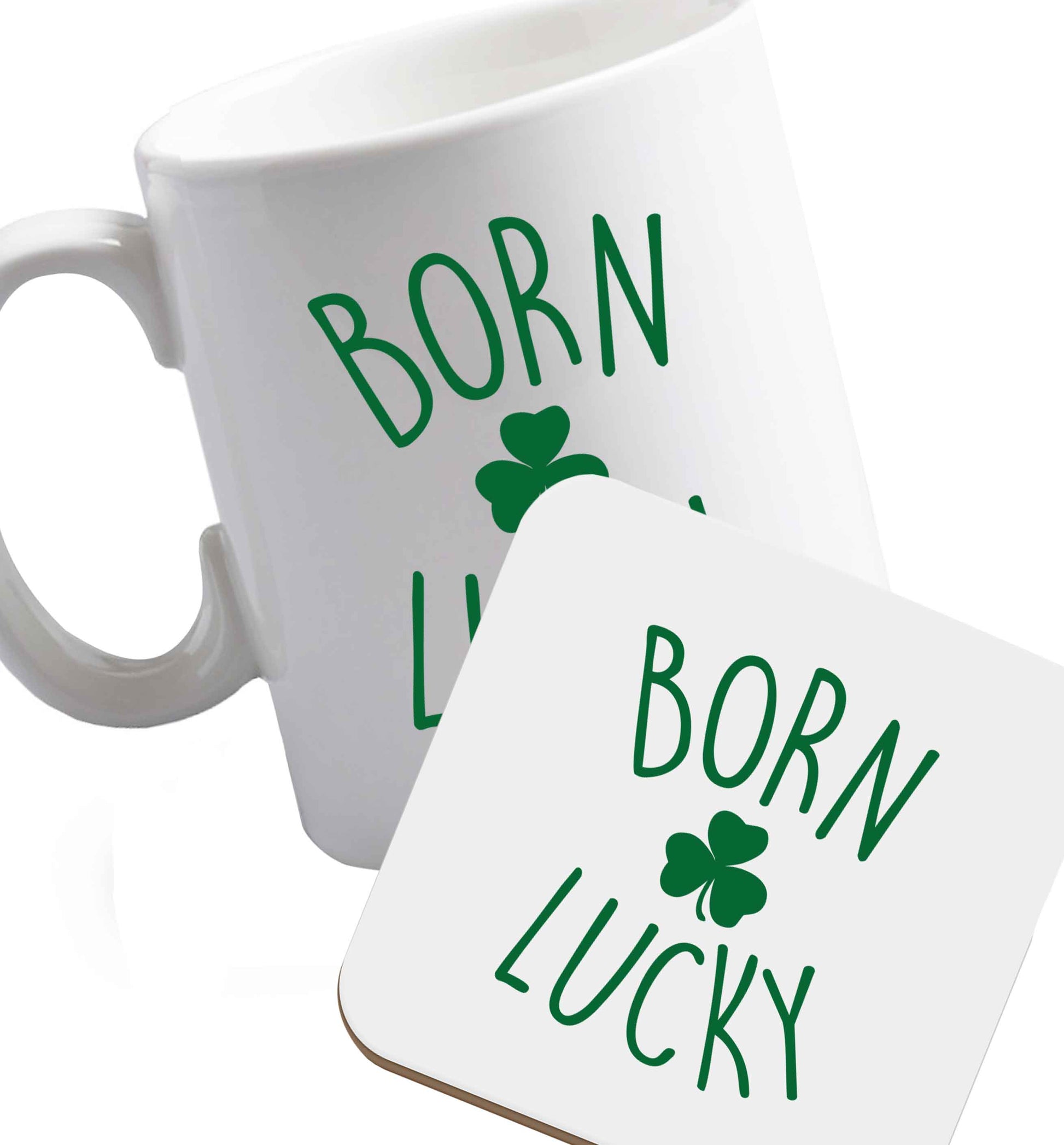 10 oz Favourite Type Pan Pancake ceramic mug and coaster set right handed