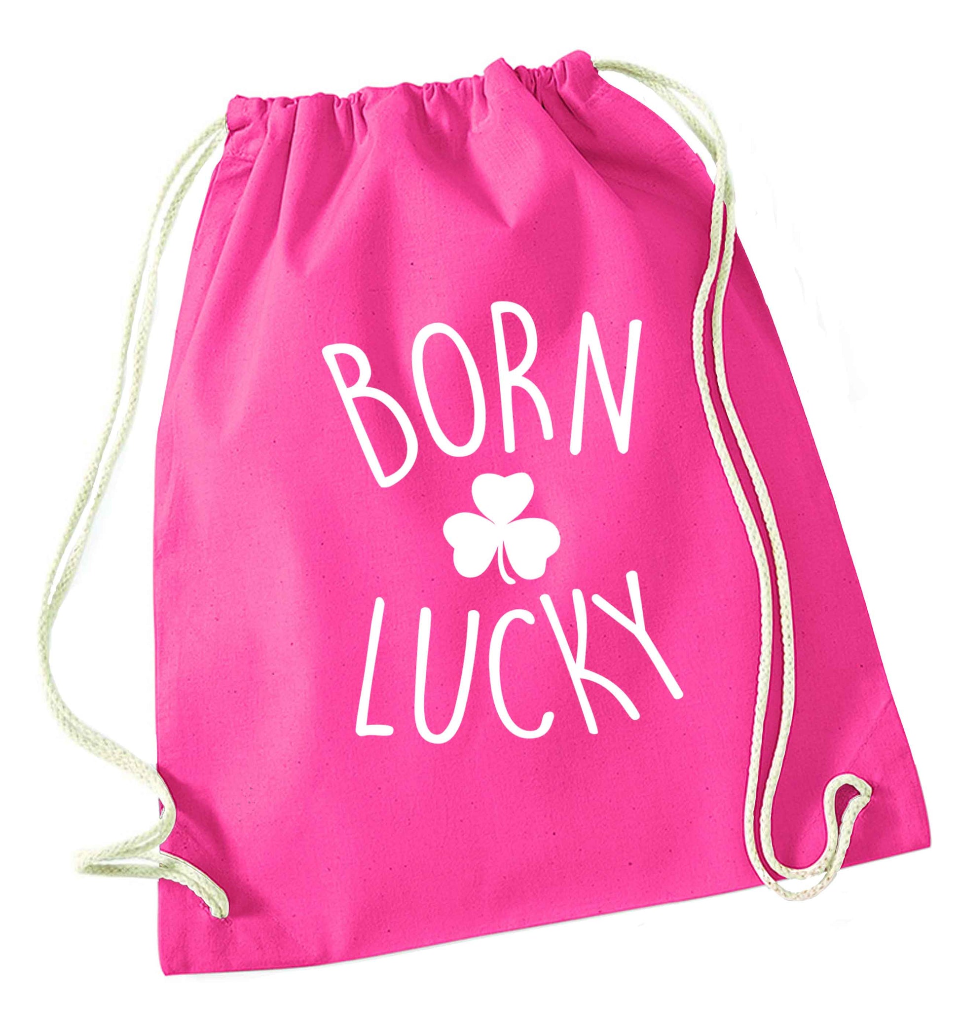  Born Lucky pink drawstring bag