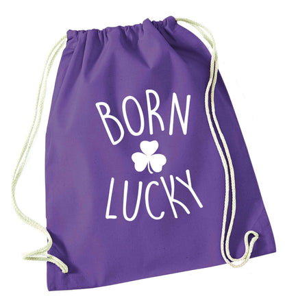  Born Lucky purple drawstring bag