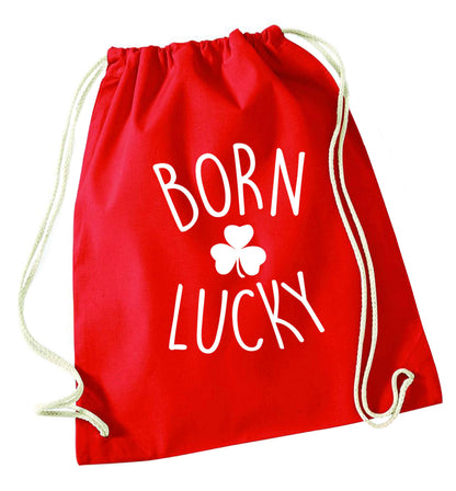  Born Lucky red drawstring bag 