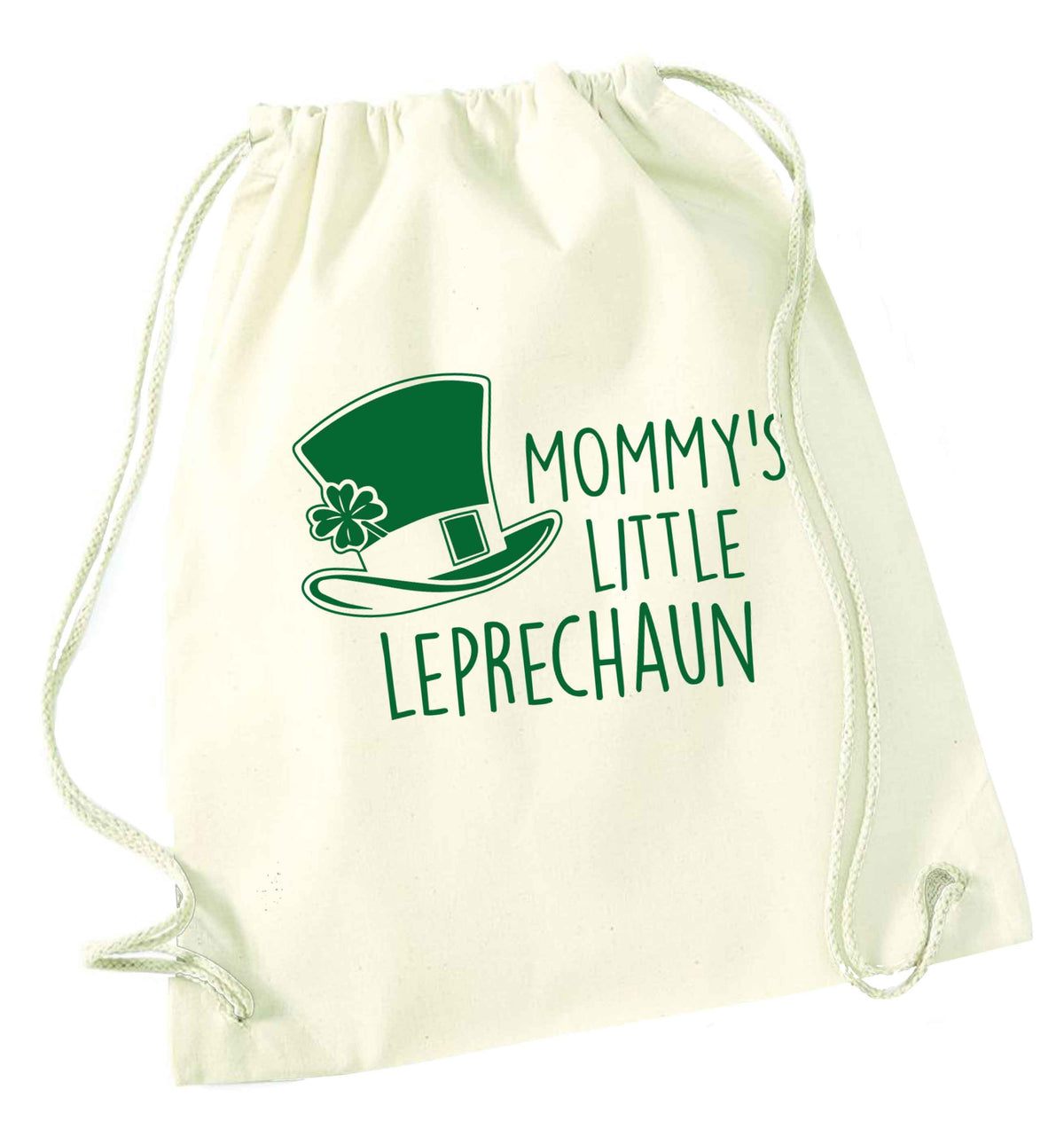 Mommy's little leprechaun natural drawstring bag