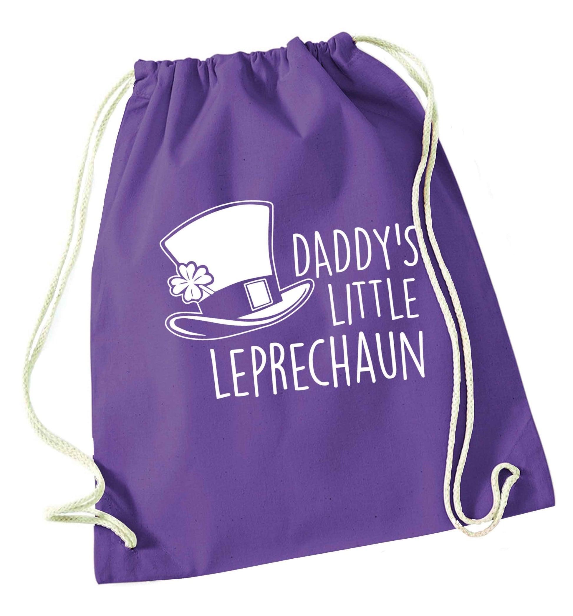 Daddy's little leprechaun purple drawstring bag