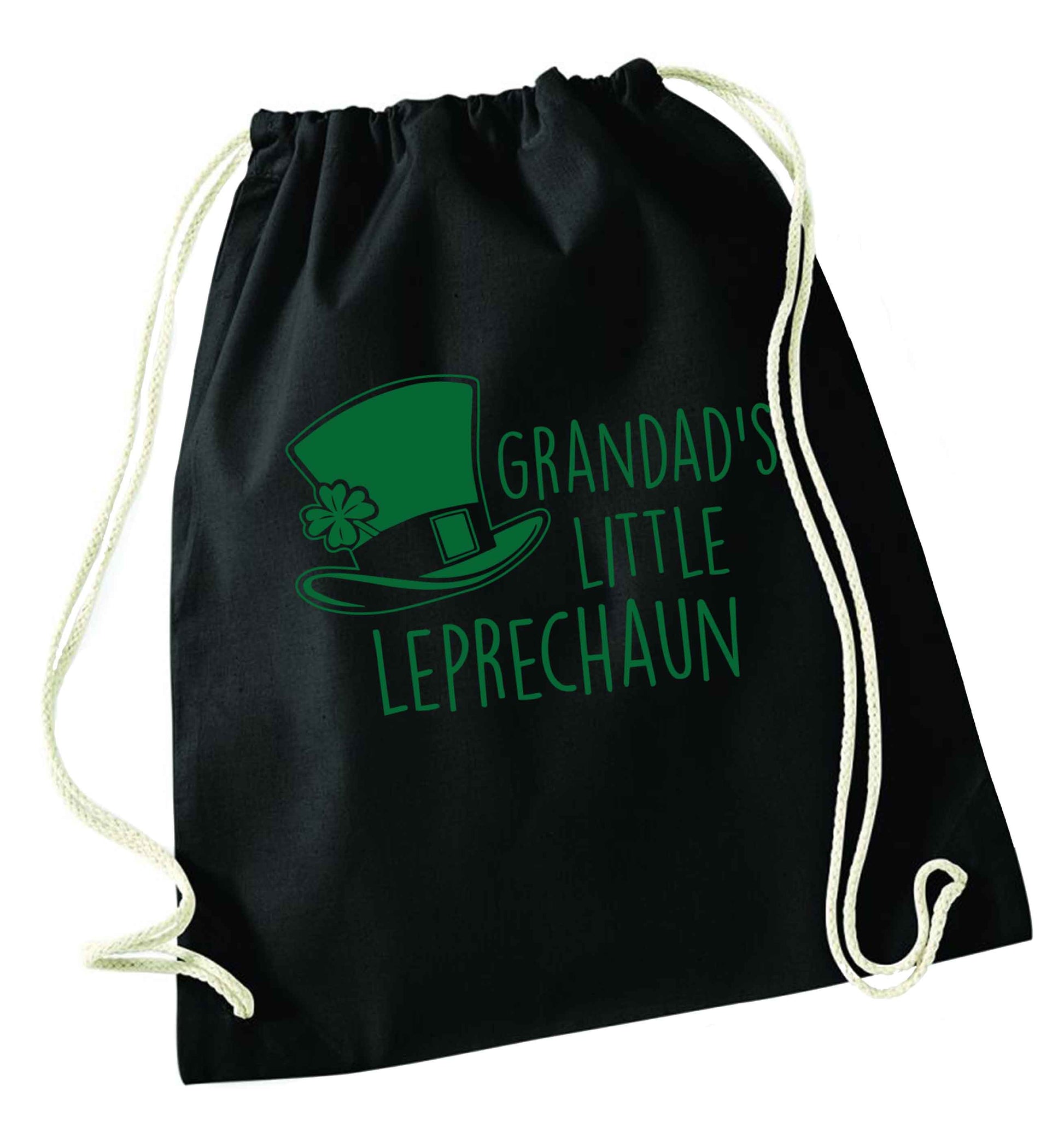 Grandad's little leprechaun black drawstring bag