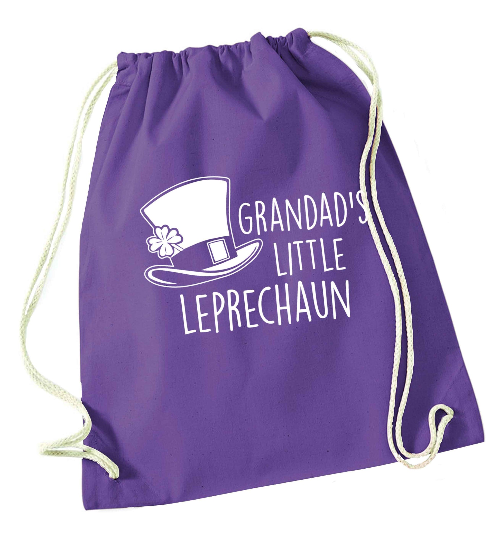 Grandad's little leprechaun purple drawstring bag