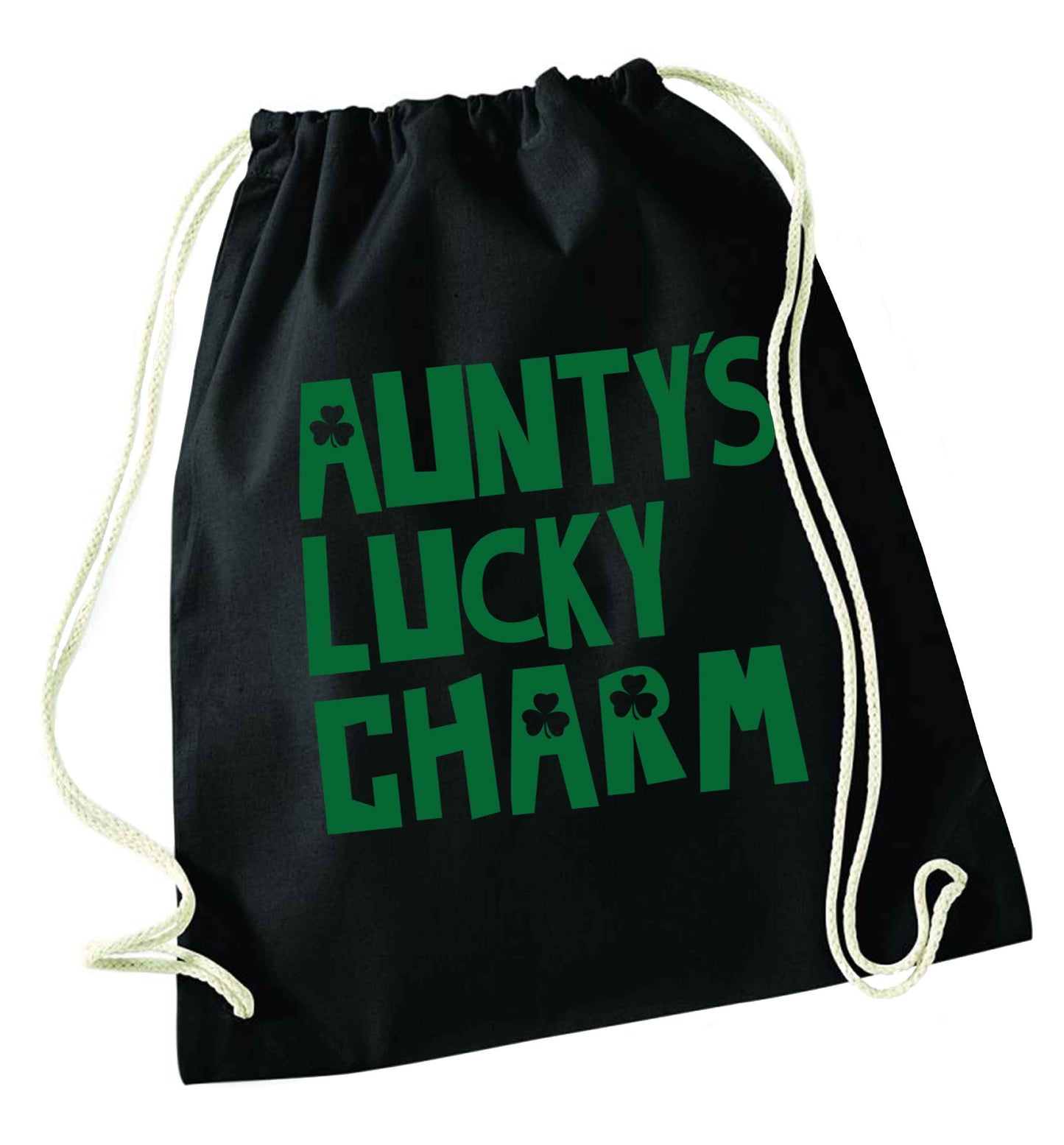 Aunty's lucky charm black drawstring bag