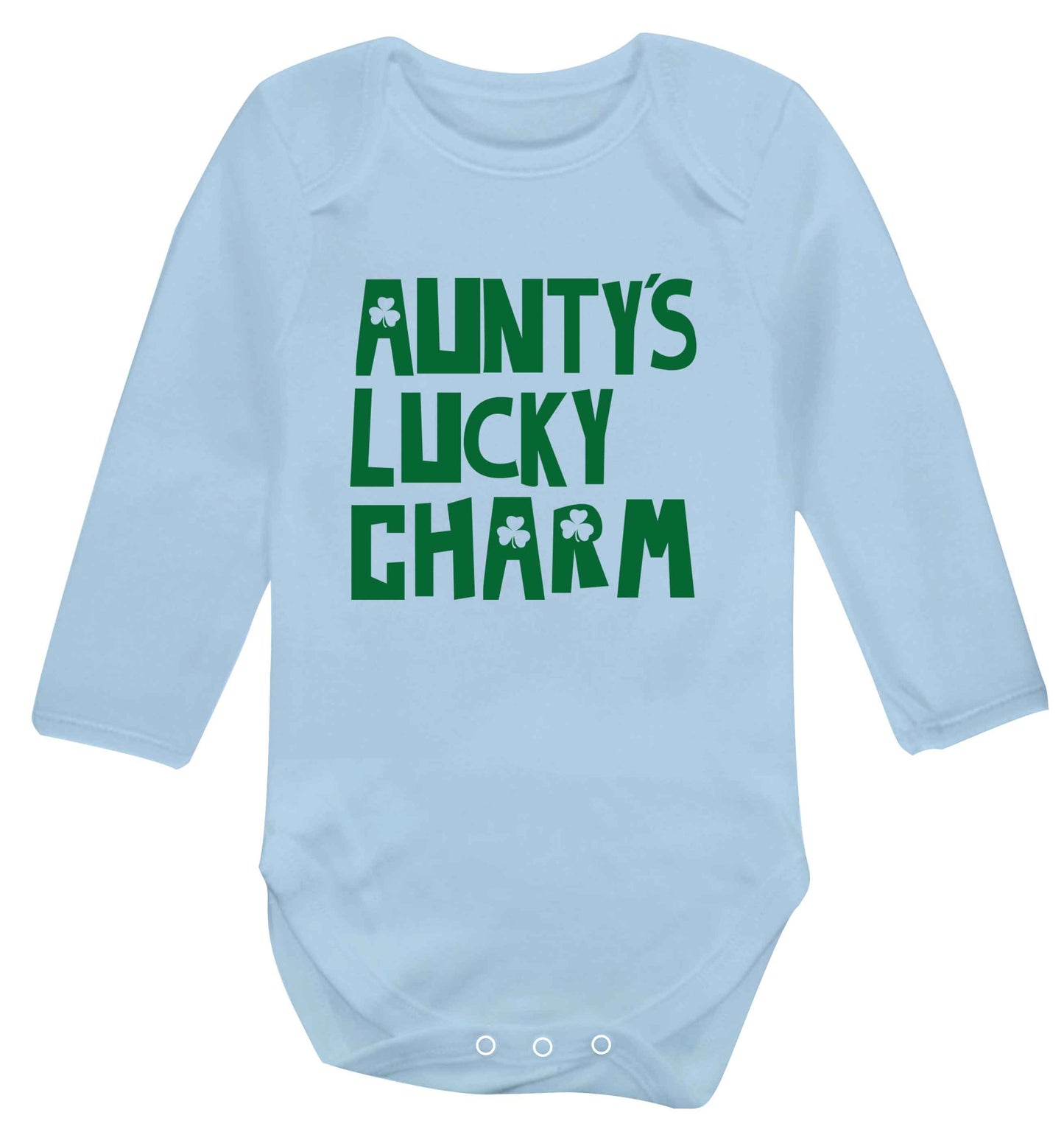 Aunty's lucky charm baby vest long sleeved pale blue 6-12 months