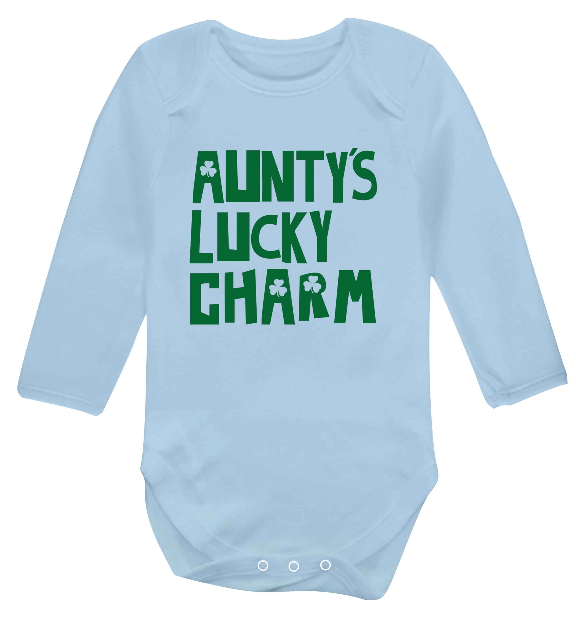 Aunty's lucky charm baby vest long sleeved pale blue 6-12 months