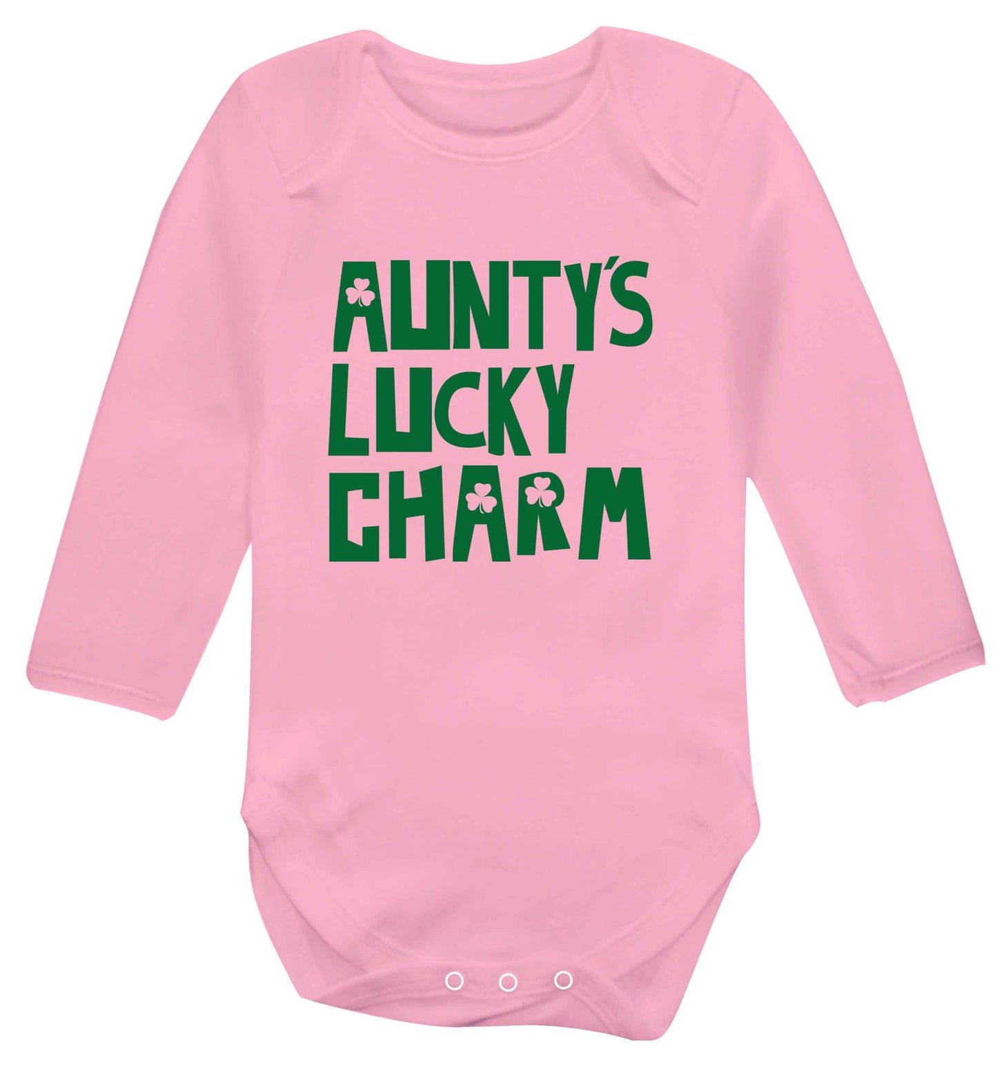Aunty's lucky charm baby vest long sleeved pale pink 6-12 months