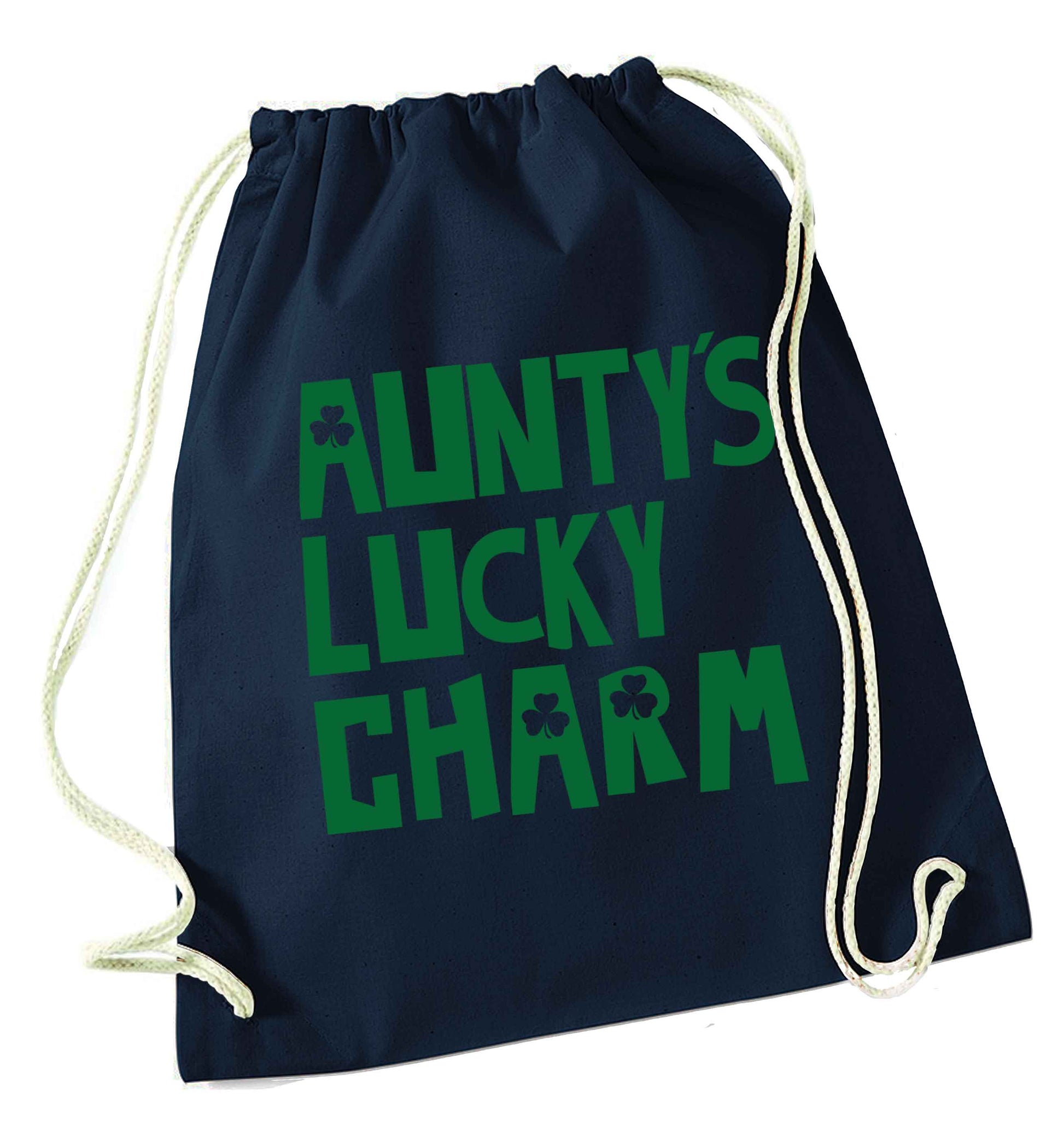 Aunty's lucky charm navy drawstring bag