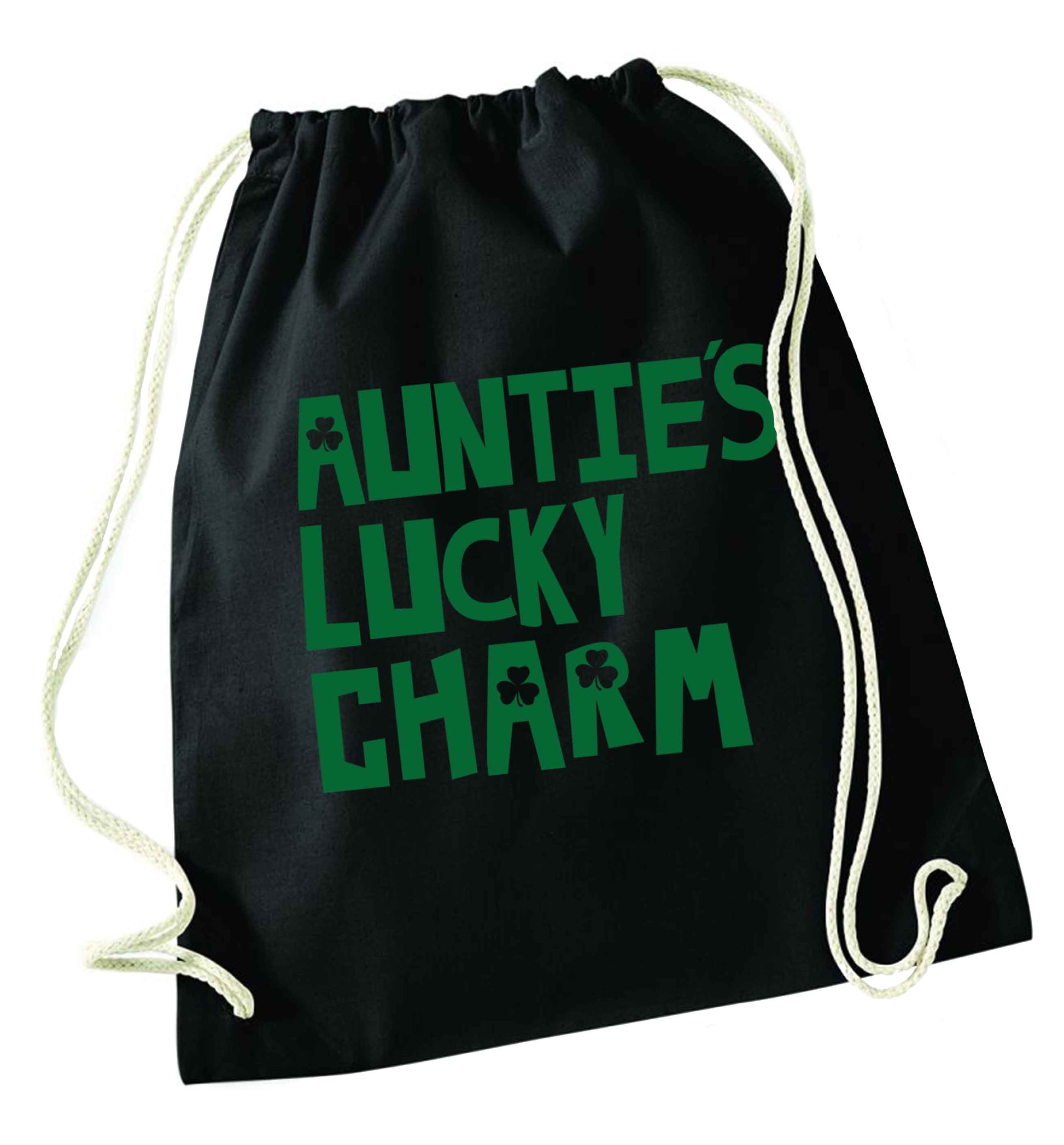 Auntie's lucky charm black drawstring bag