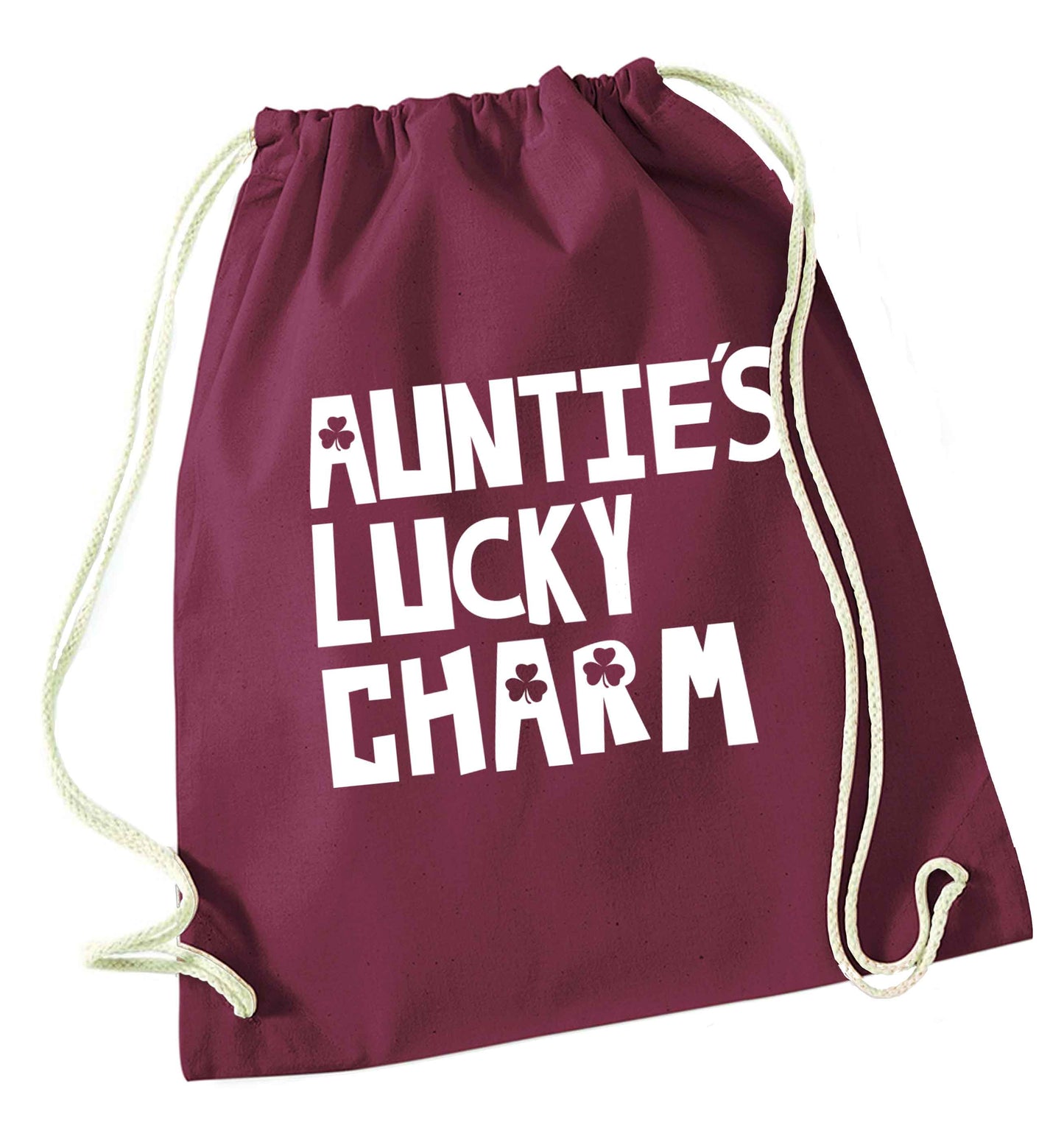 Auntie's lucky charm maroon drawstring bag