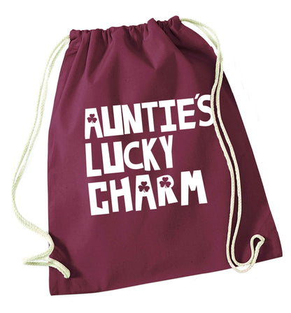 Auntie's lucky charm maroon drawstring bag