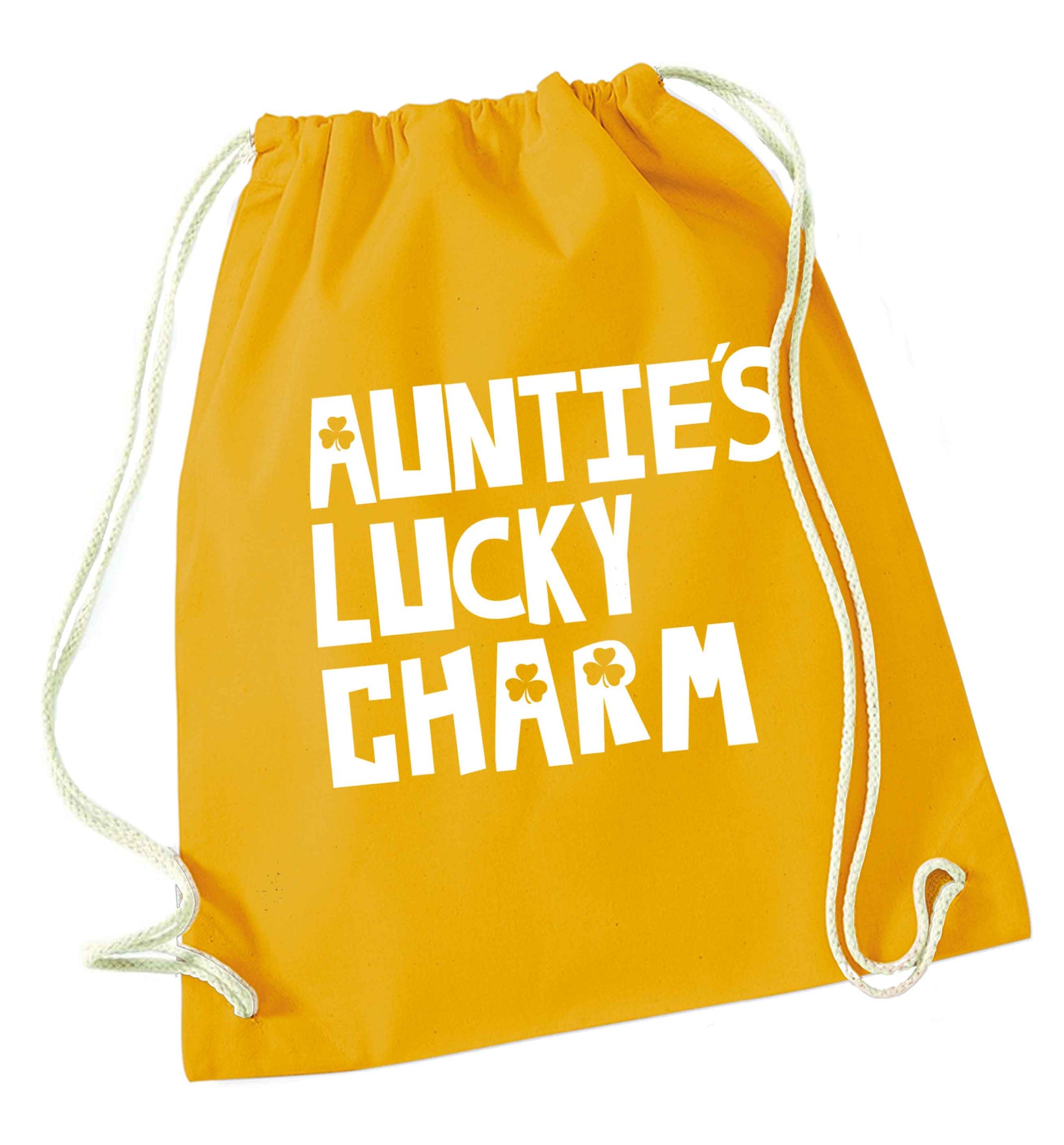 Auntie's lucky charm mustard drawstring bag