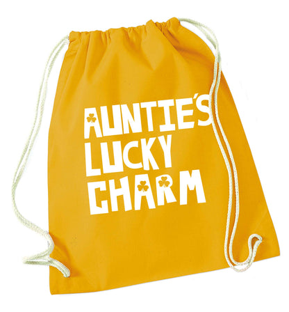Auntie's lucky charm mustard drawstring bag