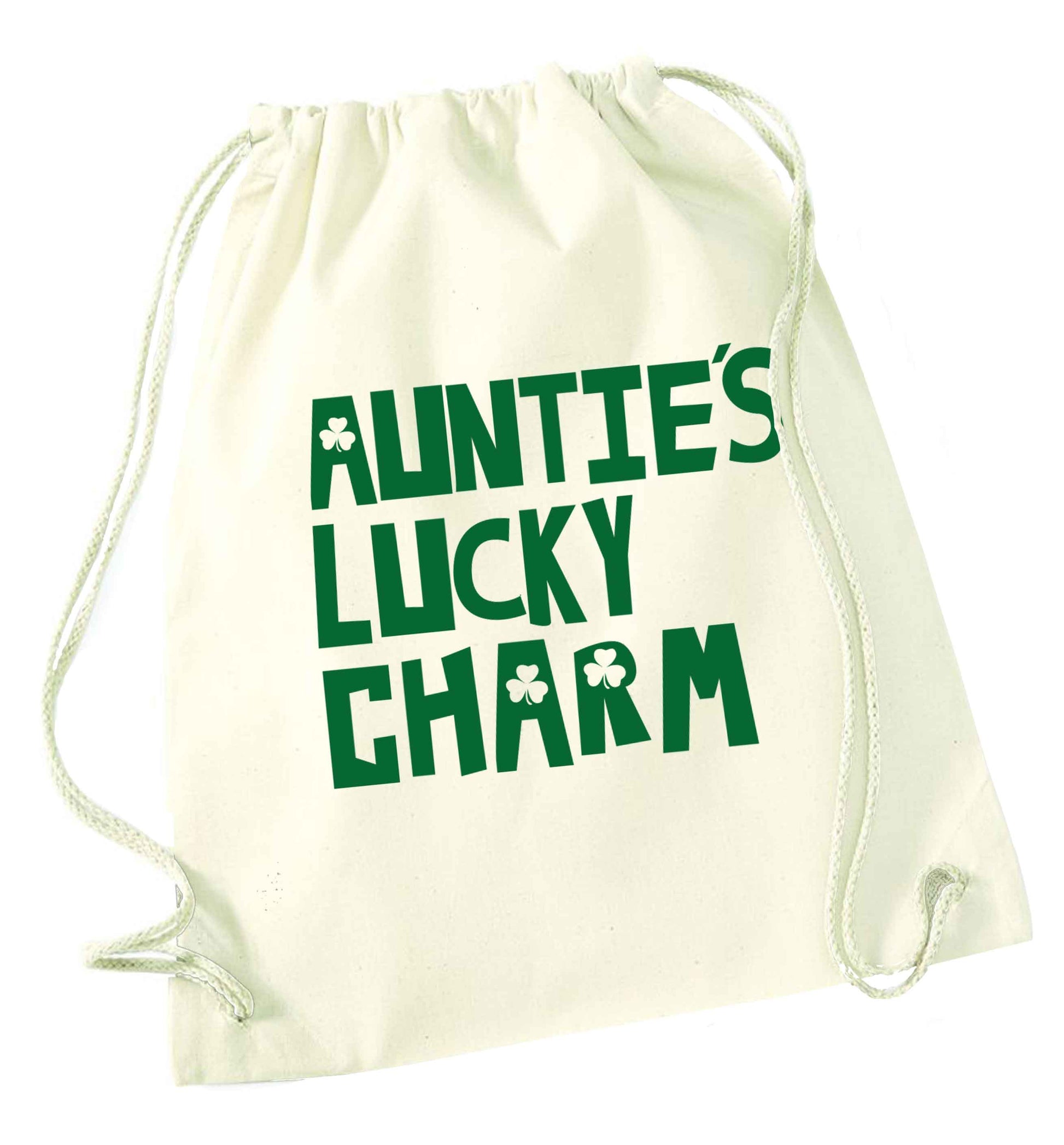 Auntie's lucky charm natural drawstring bag